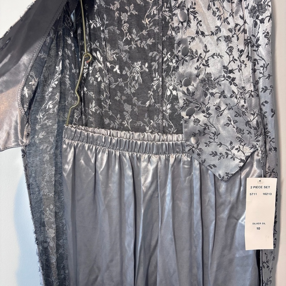Amanda Lane Vintage Silver Floral Jacquard Satin 2 Piece Vest Pants Set Size 10 - Picture 14 of 15